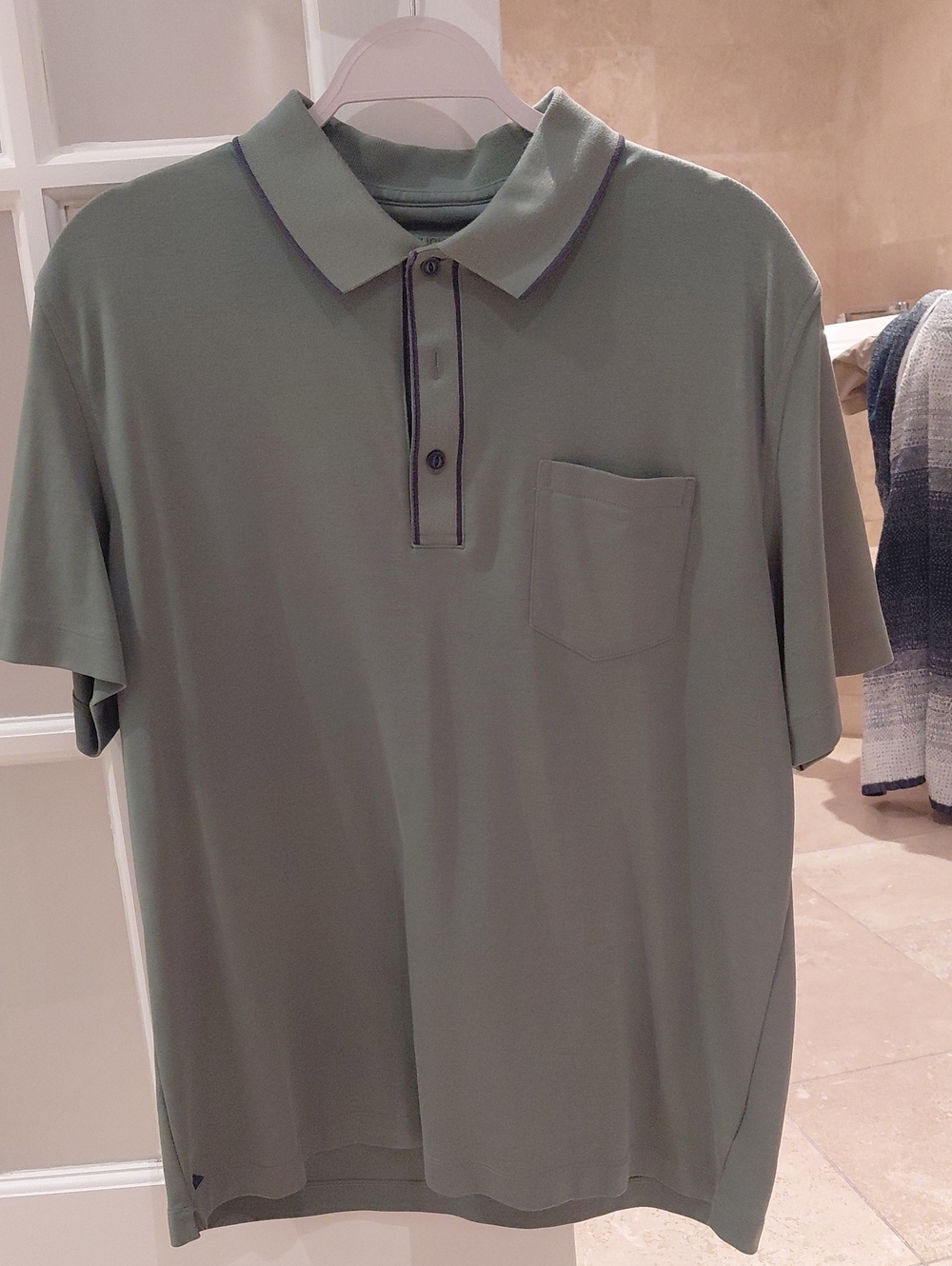UNTUCKit Men's Short-Sleeve Polo in Sage Green with Contrast Trim